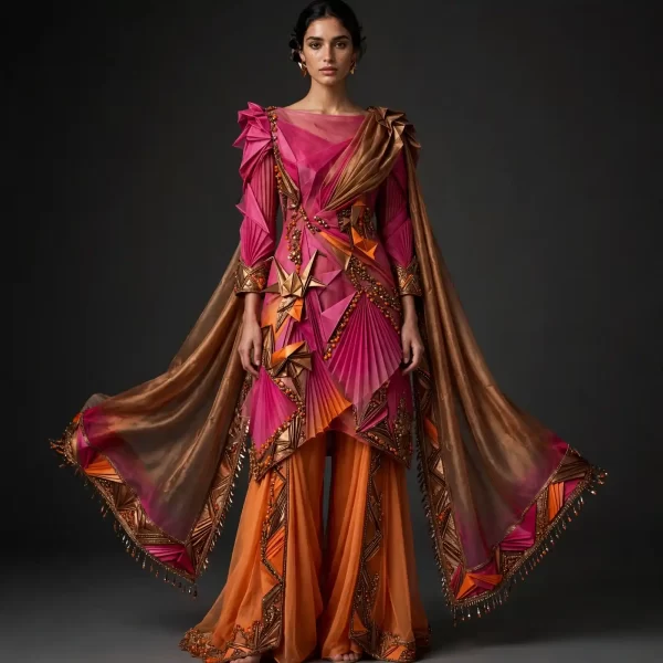 ExpensiveE Lavender Mauve Purple Ruffle Cape Couture Bridal Saree