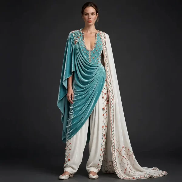 ExpensiveE Green Burgundy Gold Star Floral Heritage Bridal Saree