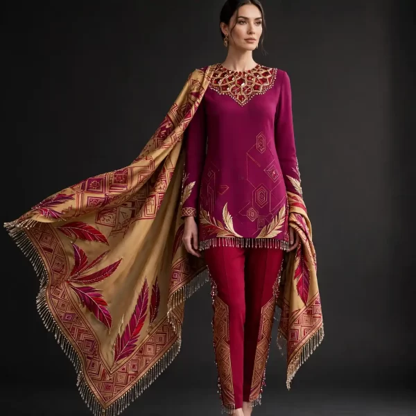ExpensiveE Emerald Green Burgundy Velvet Temple Architecture Heritage Bridal Saree