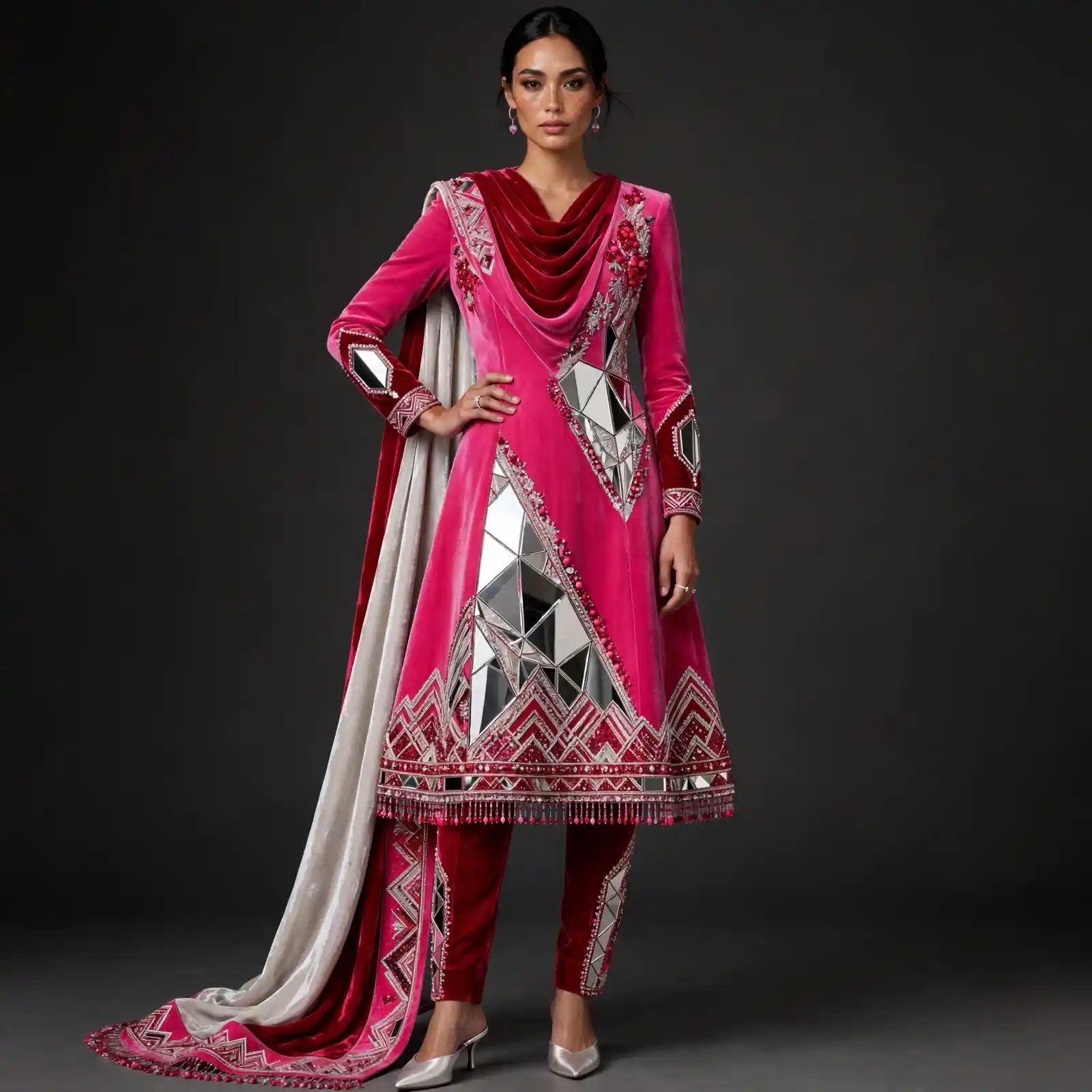 ExpensiveE Blush Pink Temple Dome Rose Couture Bridal Saree