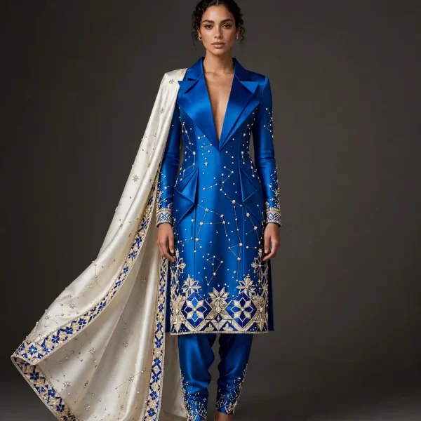 ExpensiveE Cobalt Blue Celestial Star Constellation Blazer Salwar Suit