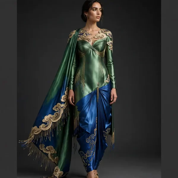 ExpensiveE Lime Citrus Tribal Diamond Cape WeddingGown