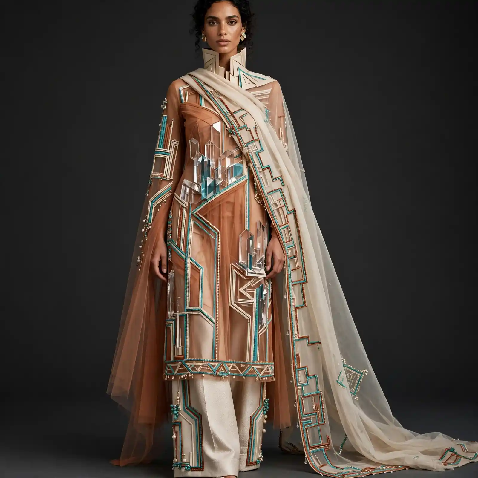 ExpensiveE Terracotta Quartz Crystal Prism Salwar Suit
