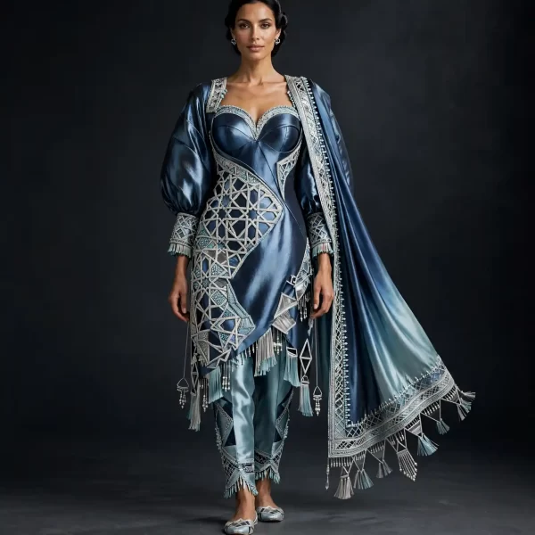 ExpensiveE Powder Blue Lattice Tassel Corset Salwar Suit