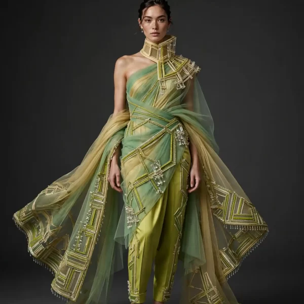 ExpensiveE Citrus Lime Gold Cage High Neck Salwar Suit