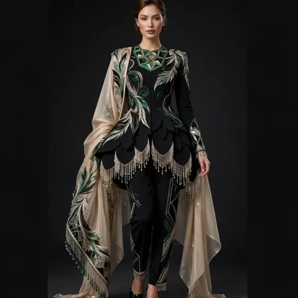 ExpensiveE Black Emerald Peacock Feather Peplum Salwar Suit