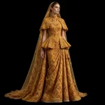 ExpensiveE  Mustard Gold Wheat Harvest Peplum Bridal Gown