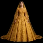 ExpensiveE  Goldenrod Baroque Fern Scroll Ball BridalGown