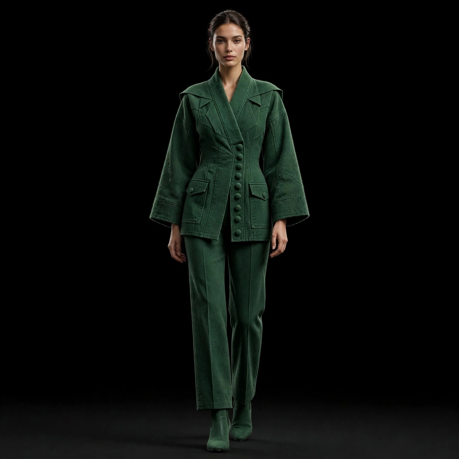 Women's Origami Wrap Button Kimono Blazer Suit with Straight Pant