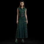 Women's Cargo Vest and Multi-Pocket Cargo Maxi Skirt Set With Billionaire Denim Patch