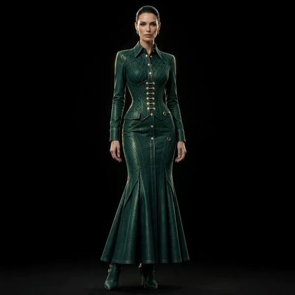 Women's Quilted Corset Mermaid Tailoring Blazer Gown with Gold Lattice