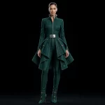 Women's Pleated Peplum Ex Plate Zip Jumpsuit with Sculpted Shoulder