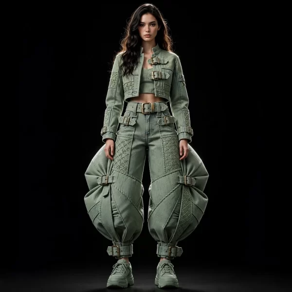 Women's Buckle Armor Cropped Jacket and Balloon Cargo Pant Set