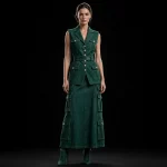 Women's Sleeveless Diamond Button Vest and Multi-Pocket Cargo Maxi Skirt Set