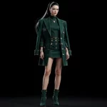 Women's Gold Pyramid Studded Cropped Blazer Coat Dress with Mini Skirt and High Neck Top Co-ord
