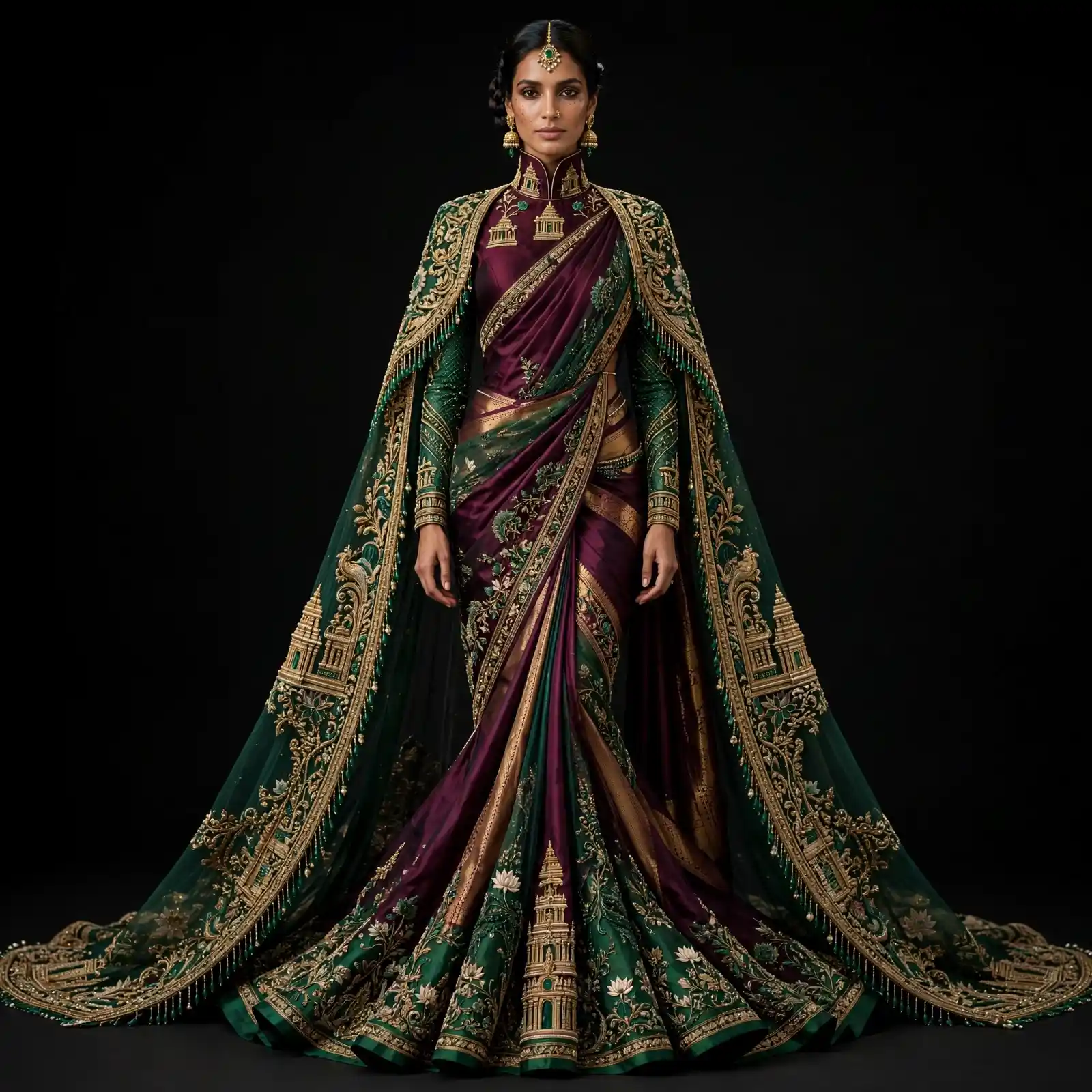 ExpensiveE White Paisley Filigree Corset Draped Saree Mermaid Bridal Gown