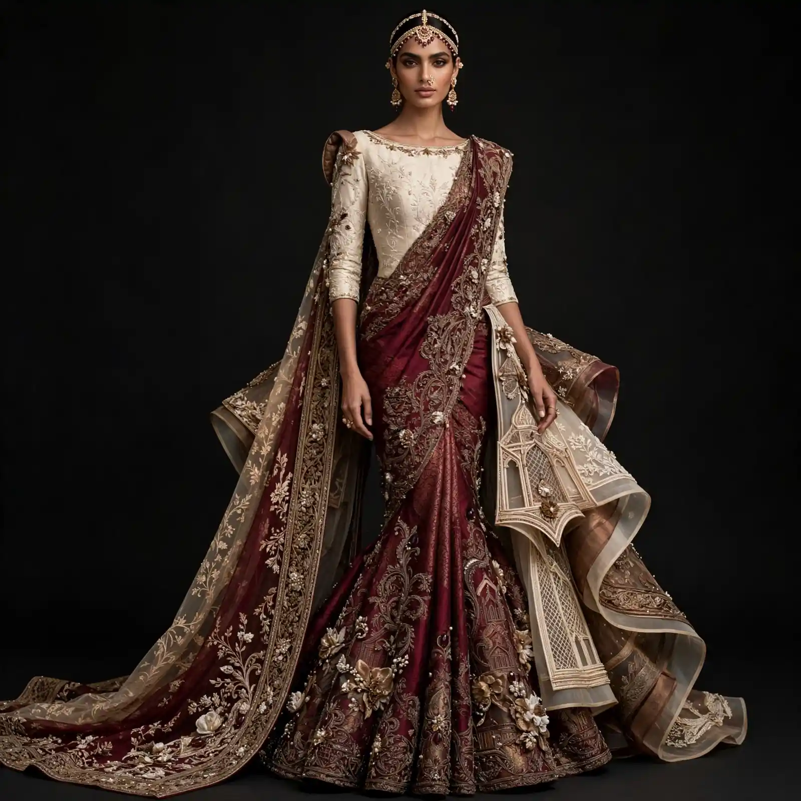 ExpensiveE White Voronoi Crackle Mosaic Stone Cape Mermaid BridalGown