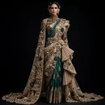 ExpensiveE  Mauve Lavender Sculptural Ruffle Couture Bridal Saree