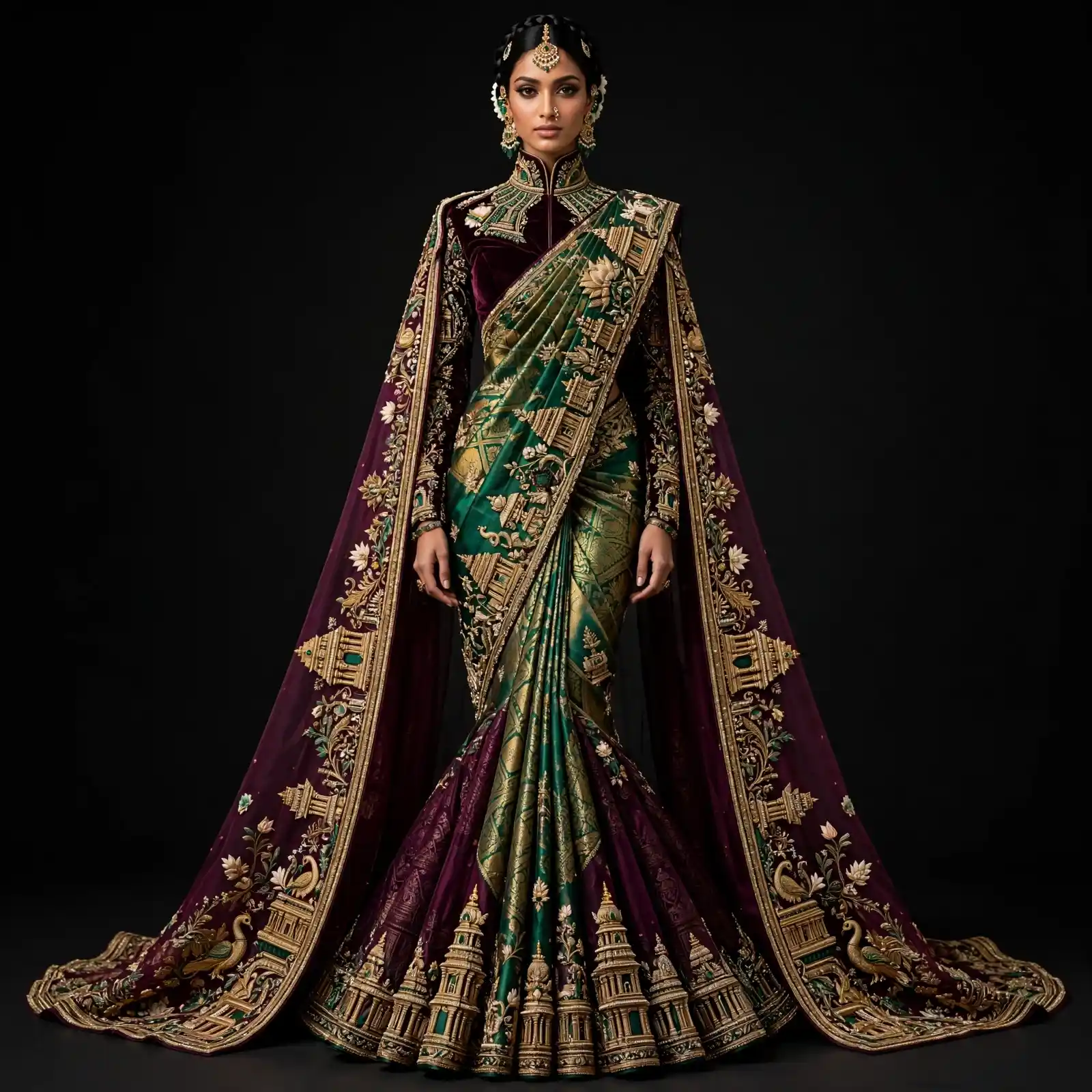ExpensiveE Forest Gold Tribal Peplum Mermaid WeddingGown