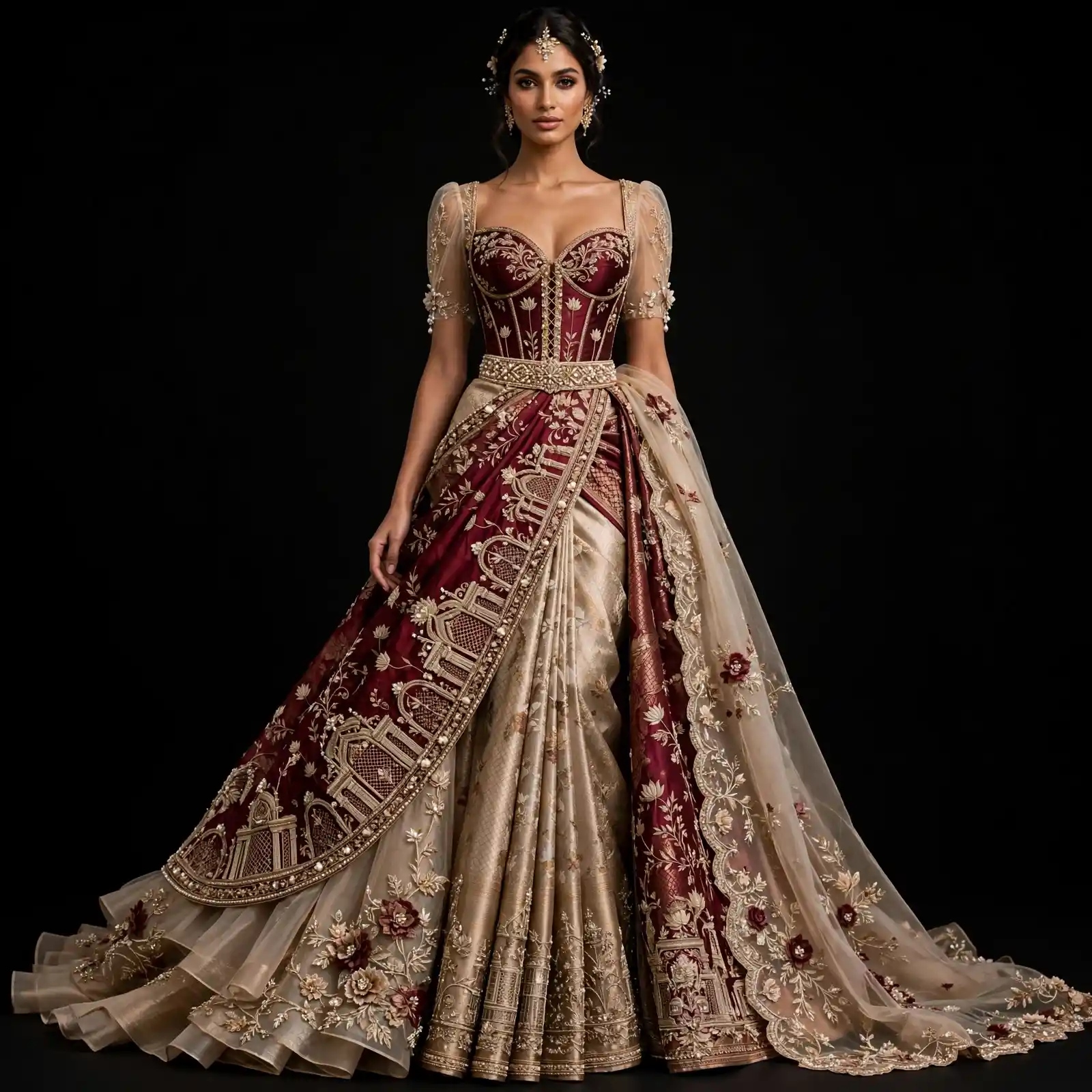 ExpensiveE Celtic Knot Ivory Braid Royal Cape Wedding Gown