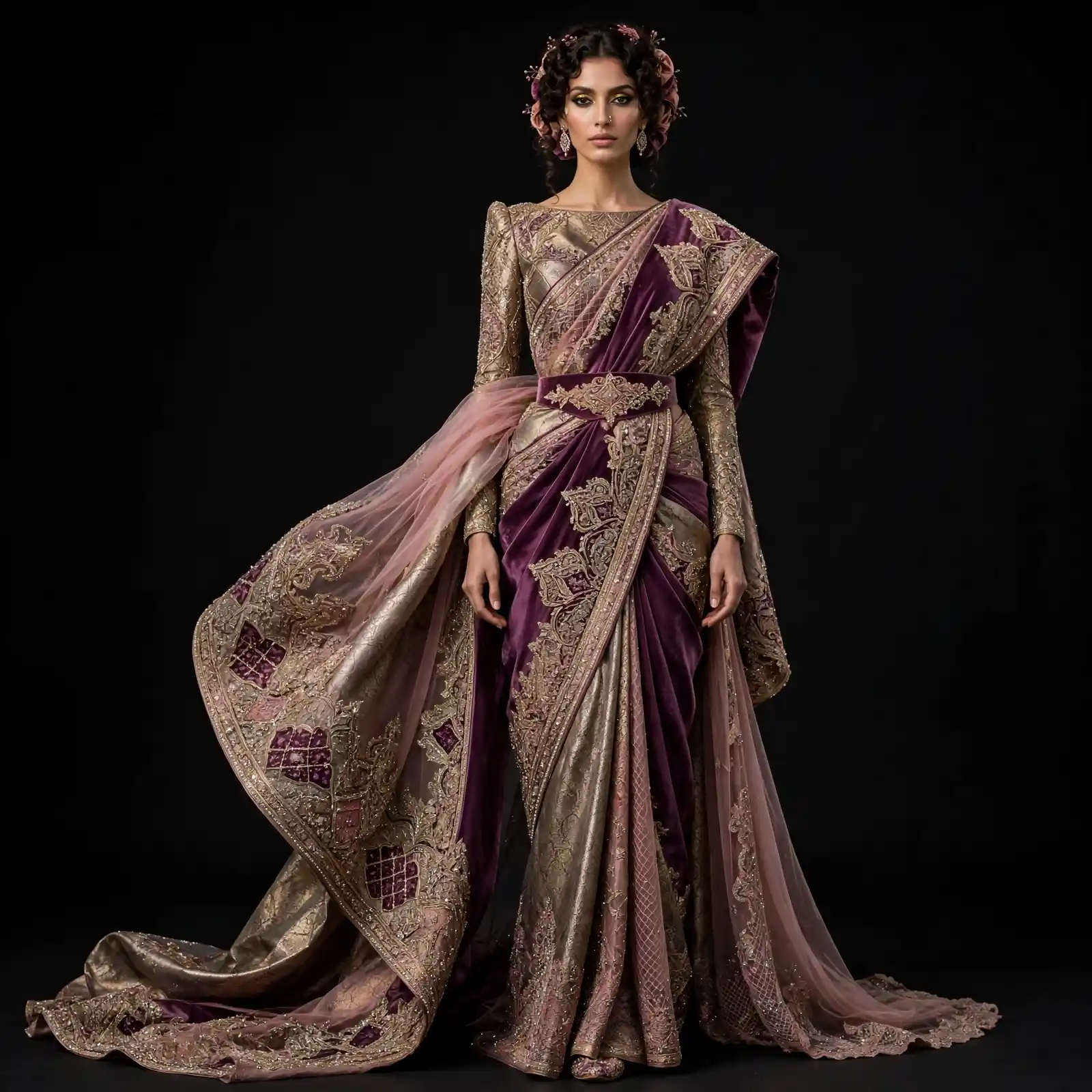 ExpensiveE Sage Striped Lace Leaf Corset Mermaid Cape Wedding Gown