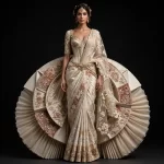 ExpensiveE  Ivory Blush Art Deco Fan Triple Disc Bridal Saree