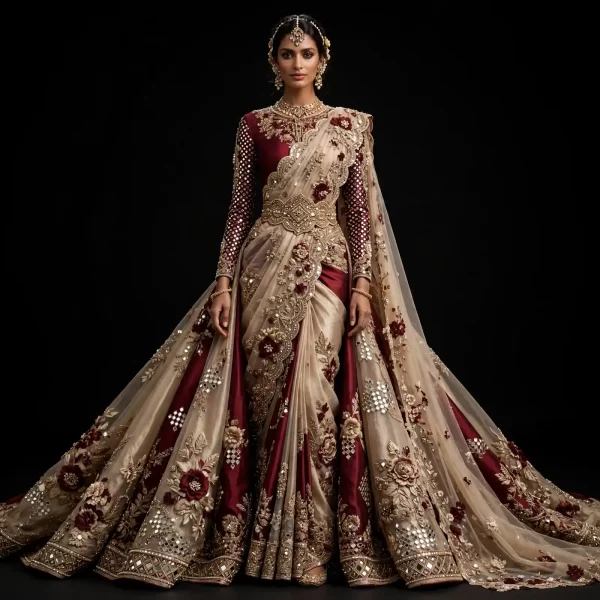ExpensiveE  Sage Green Wheat Leaf Baroque Vine Crossed Drape Mermaid Wedding Gown with Cathedral Veil