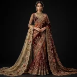 ExpensiveE  Plum Gold Mauve Heritage Baroque Flowing Pallu Bridal Saree