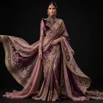 ExpensiveE  Mauve Plum Velvet High Collar Lattice Corset Bridal Saree