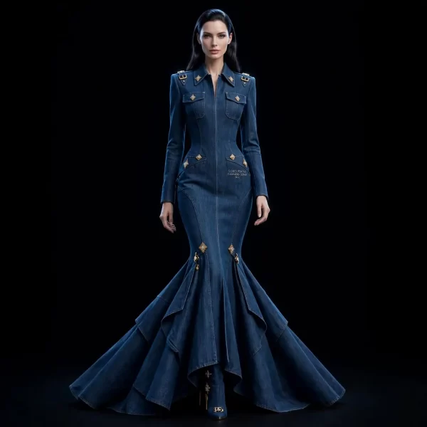 Women's SIRENA MERMAID SHIRT GOWN WITH GOLD DIAMOND BUTTONS - LORO PIANA