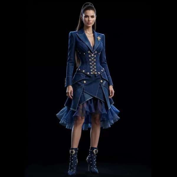 Women's Lace Corset Blazer Dress - Golden Laced Tulle Ball