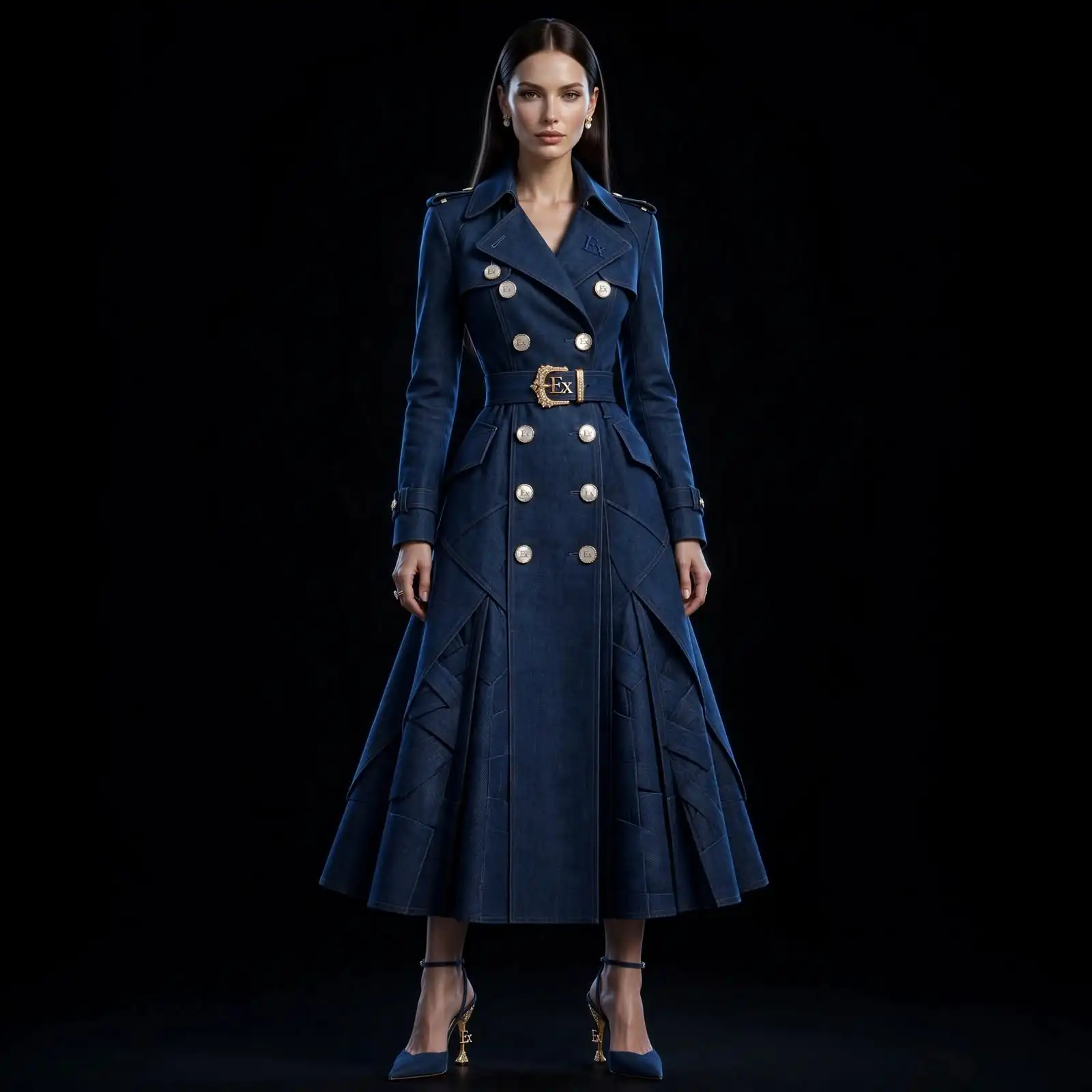 Women's Architect Origami Trench Gown - Geometric Belted Masterpiece