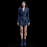 Women's Crystal Coated Denim Blazer Mini Pleated Peplum Sparkle