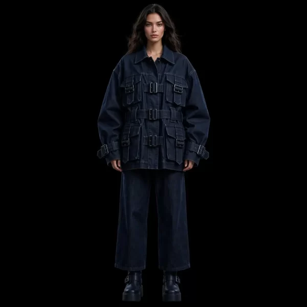 Women's Titan Buckle Field Jacket Suit - Oversized Cargo Luxe