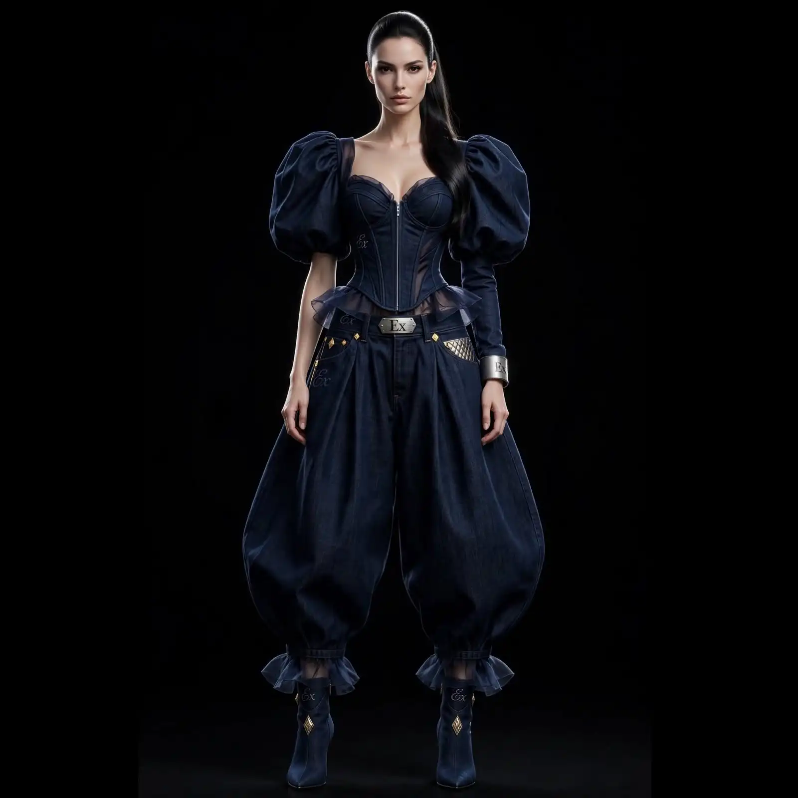 Women's Puff Dynasty Corset Harem Jumpsuit - Baroque Puff Sleeve