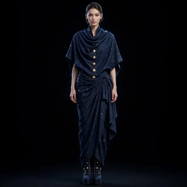Women's Stardust Draped Saree Denim Gown Galaxy Sparkle Wrap