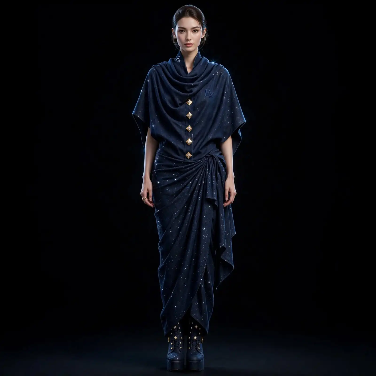 Women's Stardust Draped Saree Denim Gown Galaxy Sparkle Wrap