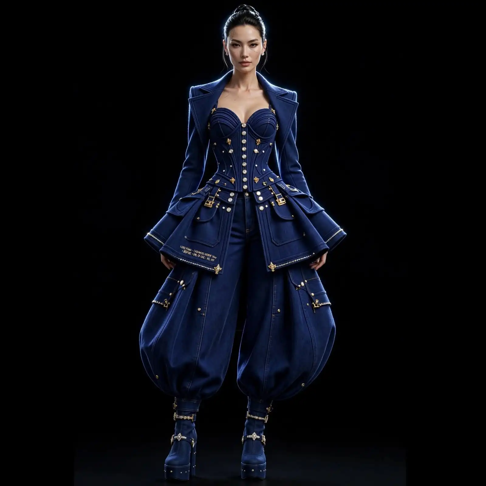Women's Corset Blazer Peplum Harem Armour Suit - Gold Diamond Studded