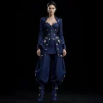 Women's Lace Diamond Corset Peplum Harem Suit - Pearl Button Armour