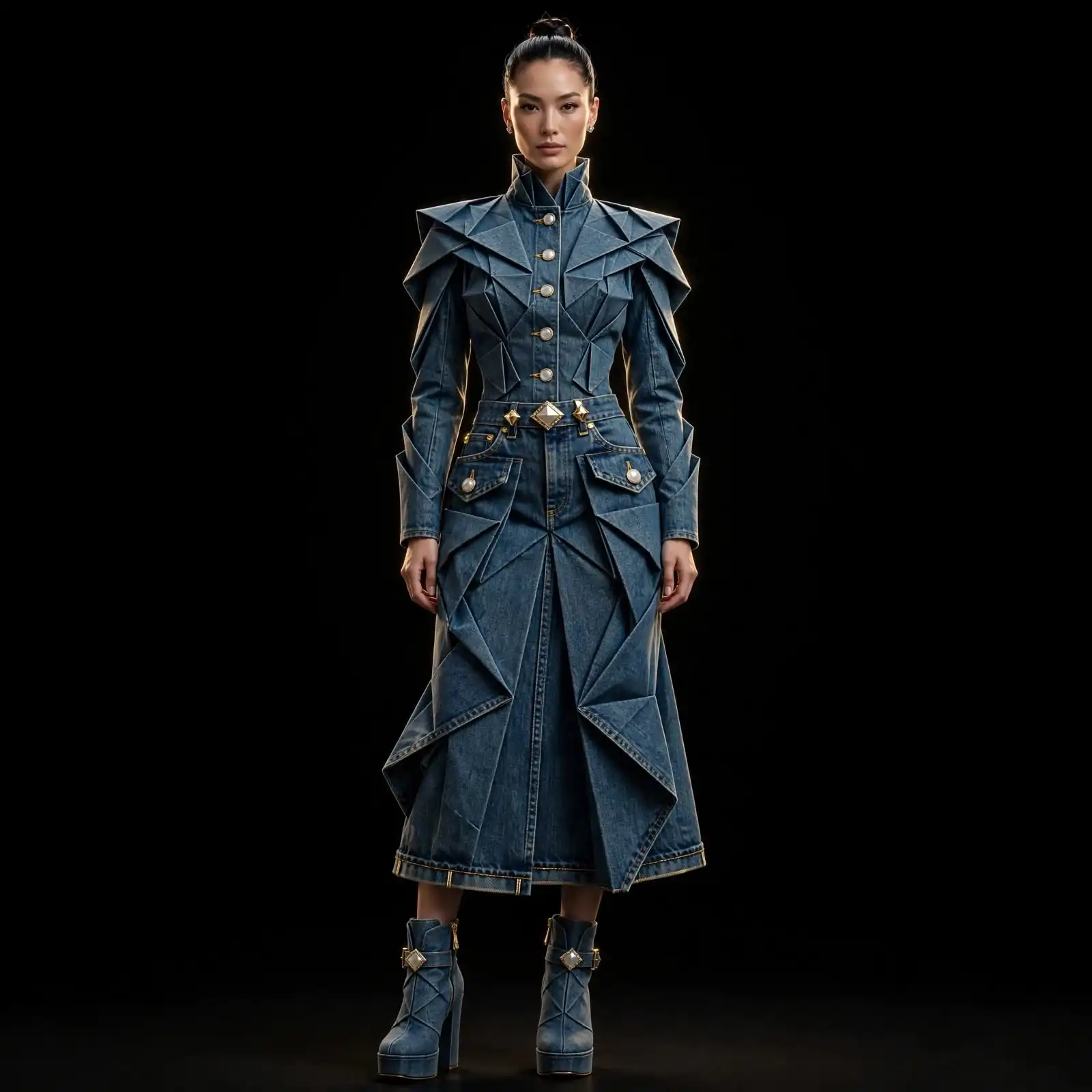 Women's Origami Armour Diamond Peplum Coat Dress - Pearl Button Corset