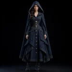 Women's Hooded Quilted Armour Corset Cape Gown - Gold Diamond Lattice