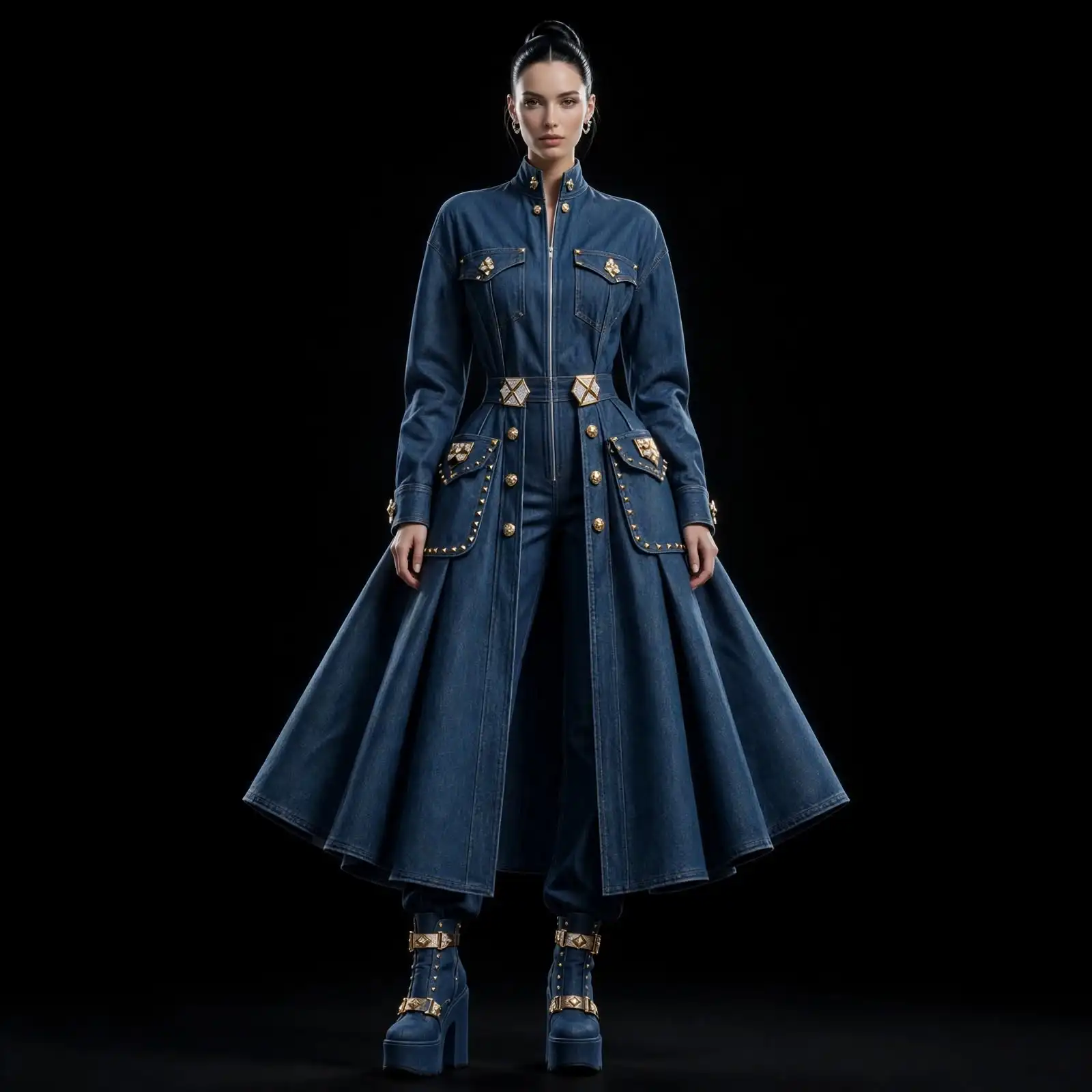Women's Diamond Studded Officer Jumpsuit Gown - Cargo Train Armour