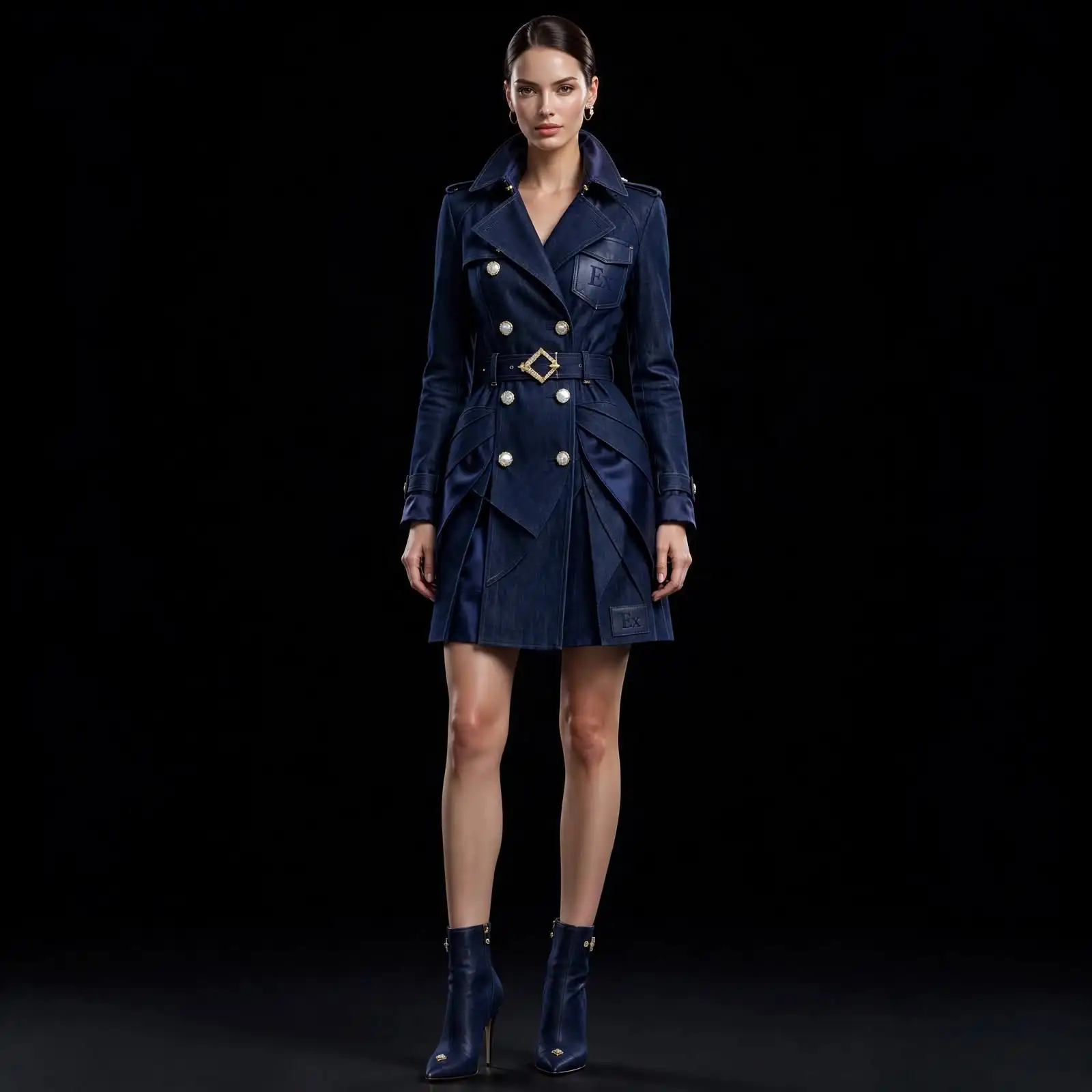 Women's Double-Breasted Diamond Trench Mini - Pearl Ex Peplum Coat