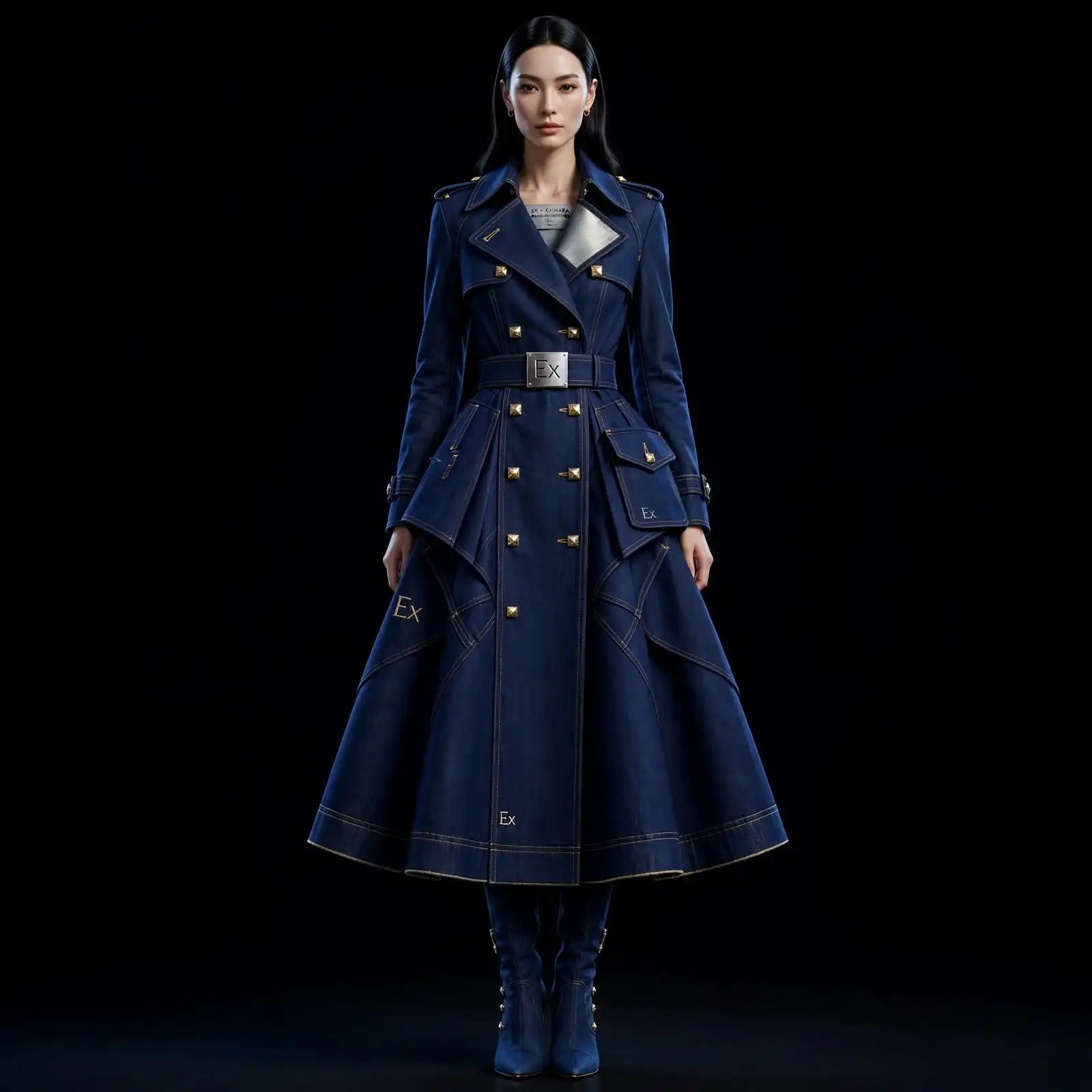 Women's Ex Monogram Diamond Studded Trench Coat Gown - Belted Cargo