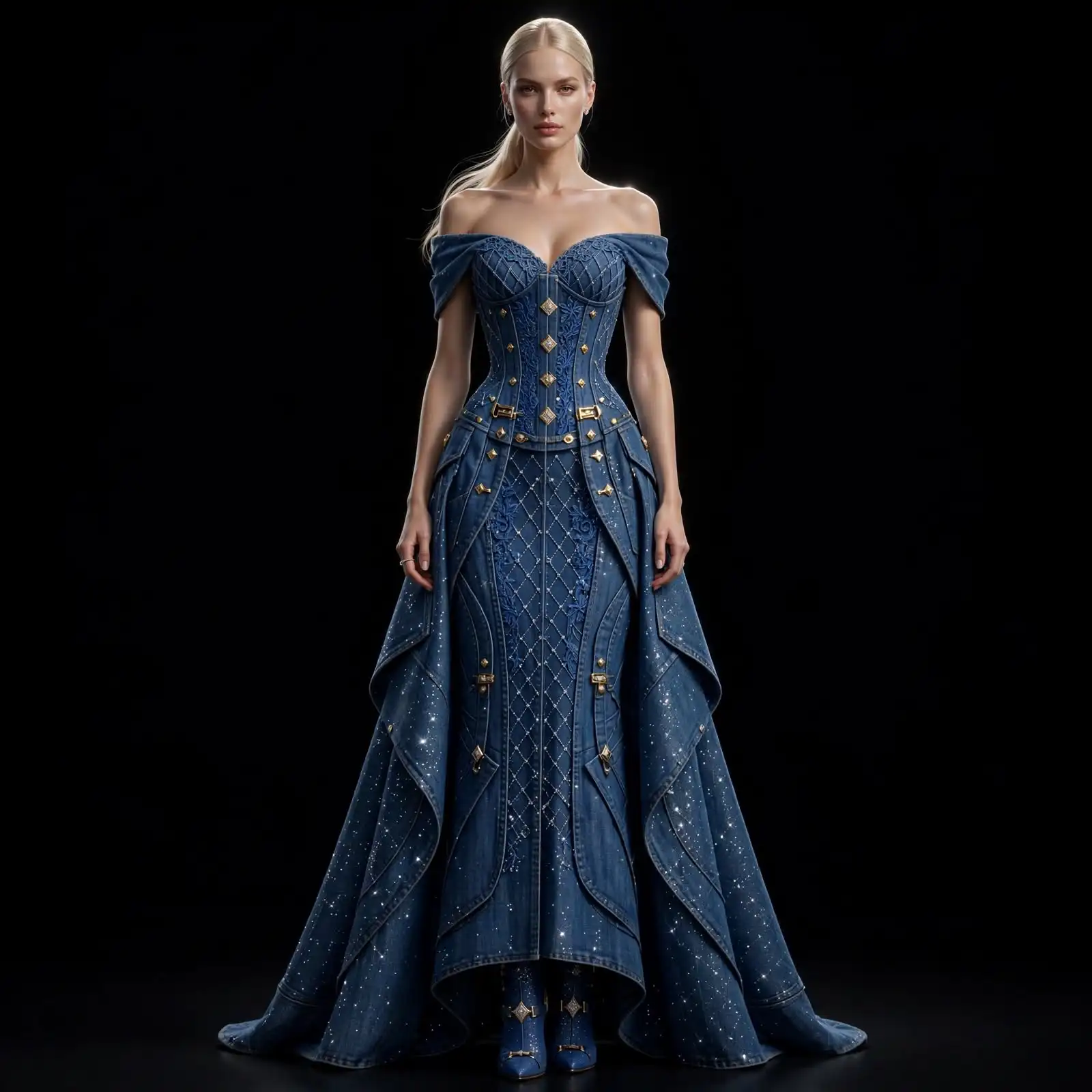 Women's Stardust Diamond Lattice Off-Shoulder Corset Ballgown - Layered Train