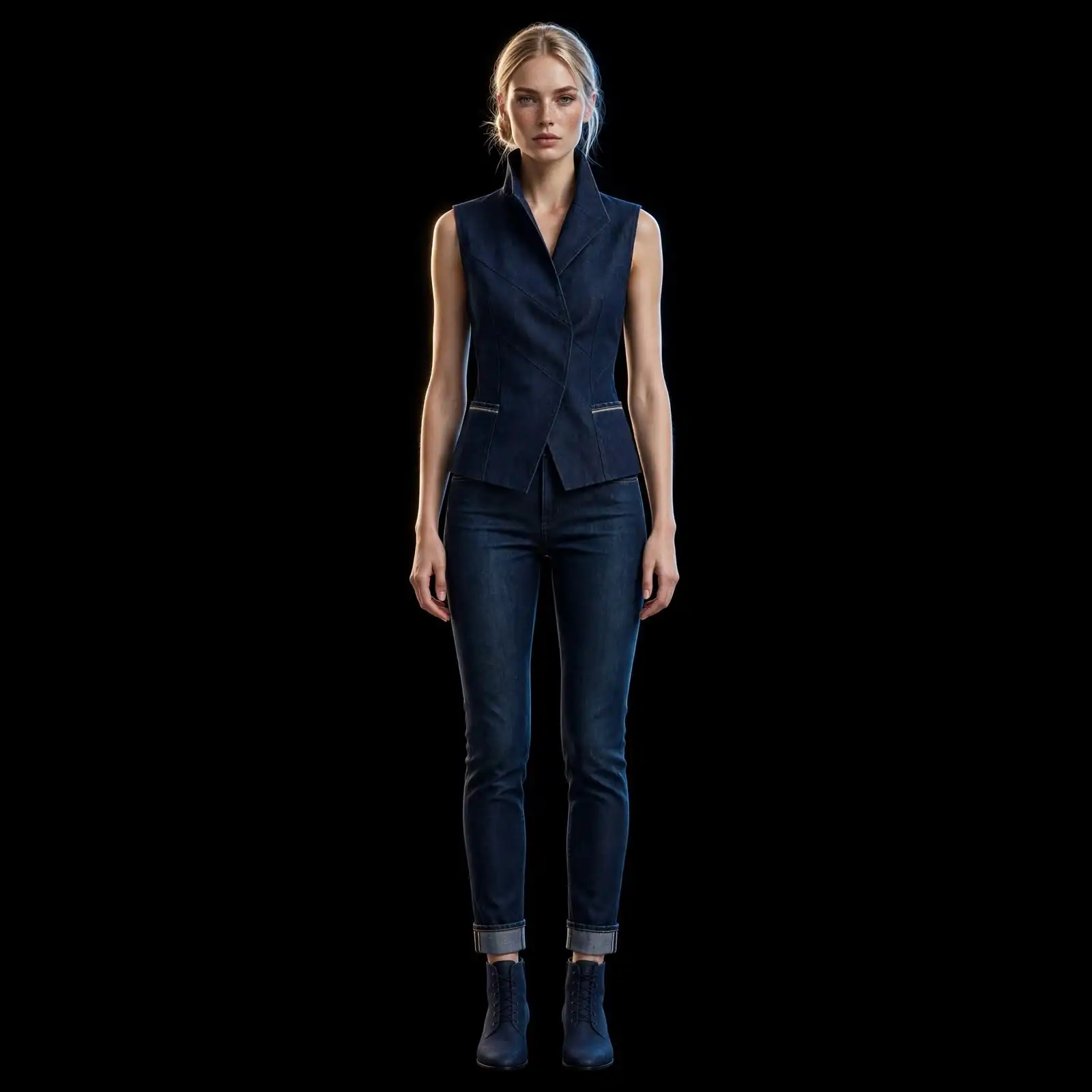 Women's Midnight Asymmetric Denim Vest Set Boardroom Baroness
