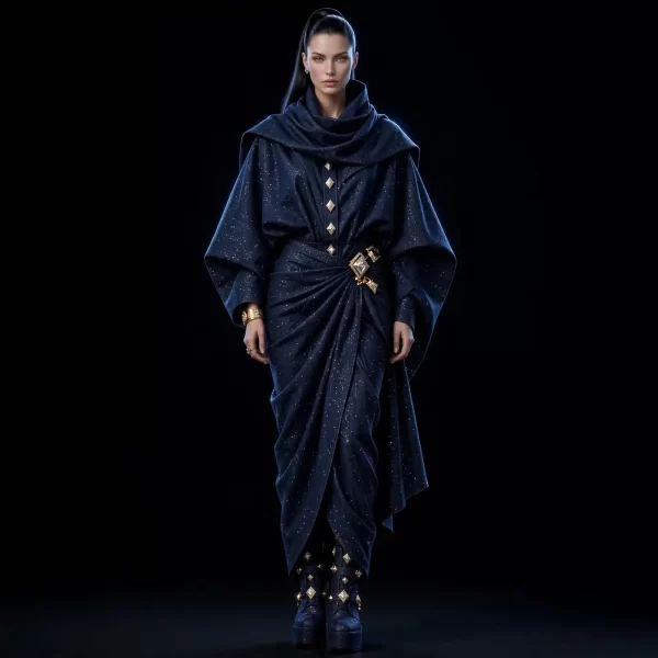 Women's Venus Lace-Up Corset Denim Dress Gold Laced Pleat