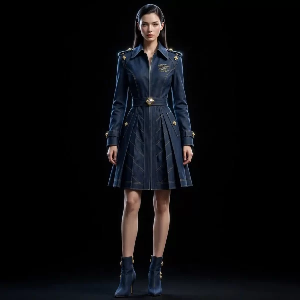 Women's Trench Flare Denim Couture Dress Tulle Underlayer Queen
