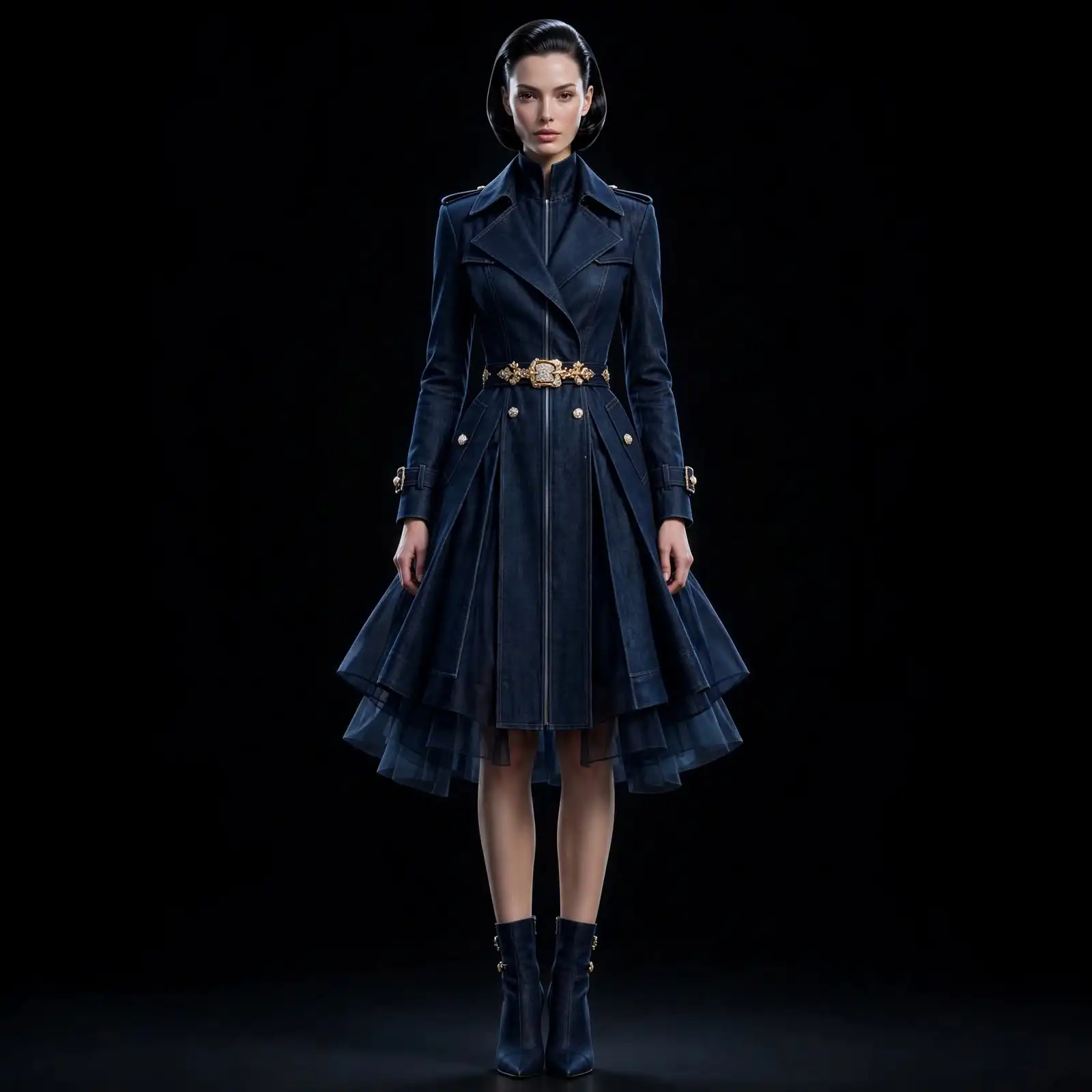 Women's Nocturne Corset Trench Gown - Imperial Lace Tailcoat Dress