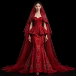 ExpensiveE  Burgundy Plum Gold Feather Balloon Sculpted Bubble Hem Evening Gown
